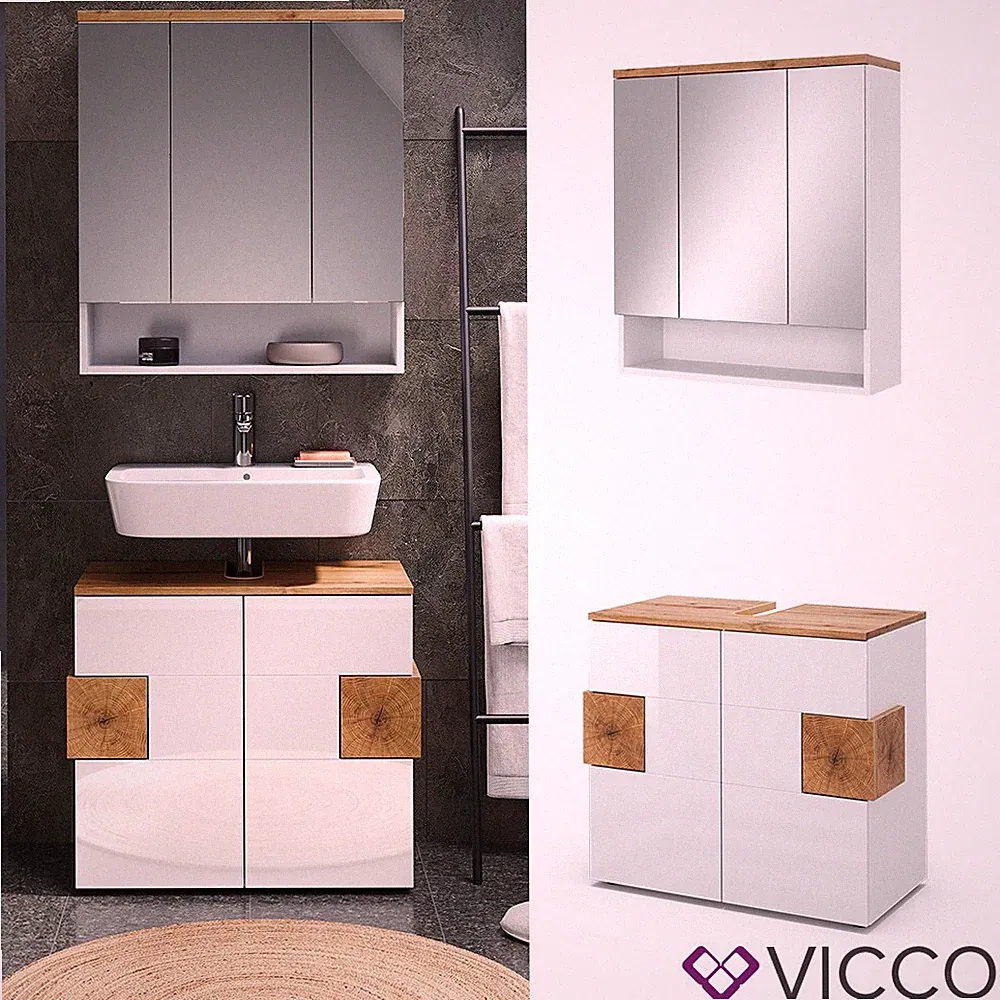 Badmöbel-Set Badezimmer-Möbel Bad-Schrank Eden Weiß Artisan modern Vicco