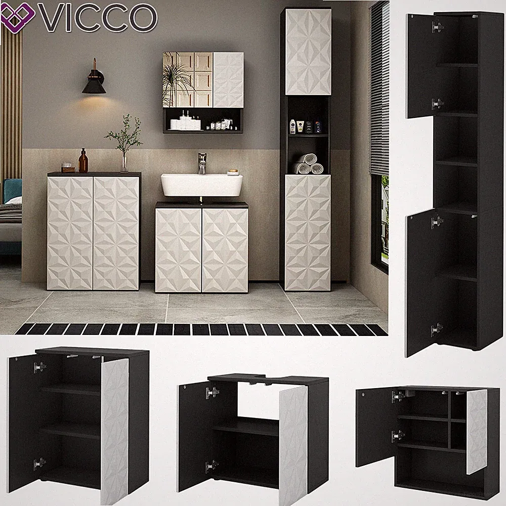Badmöbel-Set Badezimmer-Möbel Bad-Schrank Edge Schwarz Weiß modern Vicco
