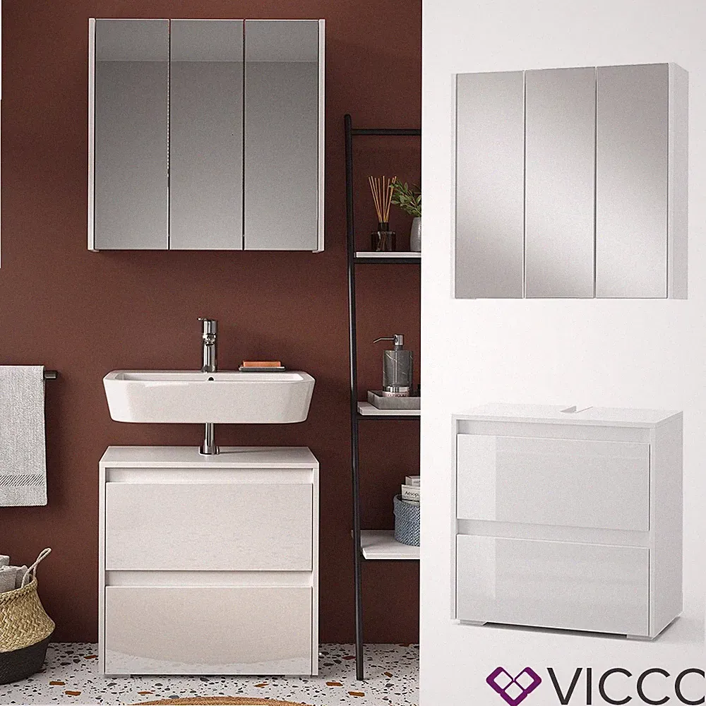 Badmöbel-Set Badezimmer-Möbel Bad-Schrank Majest Weiß Hochglanz modern Bad Vicco
