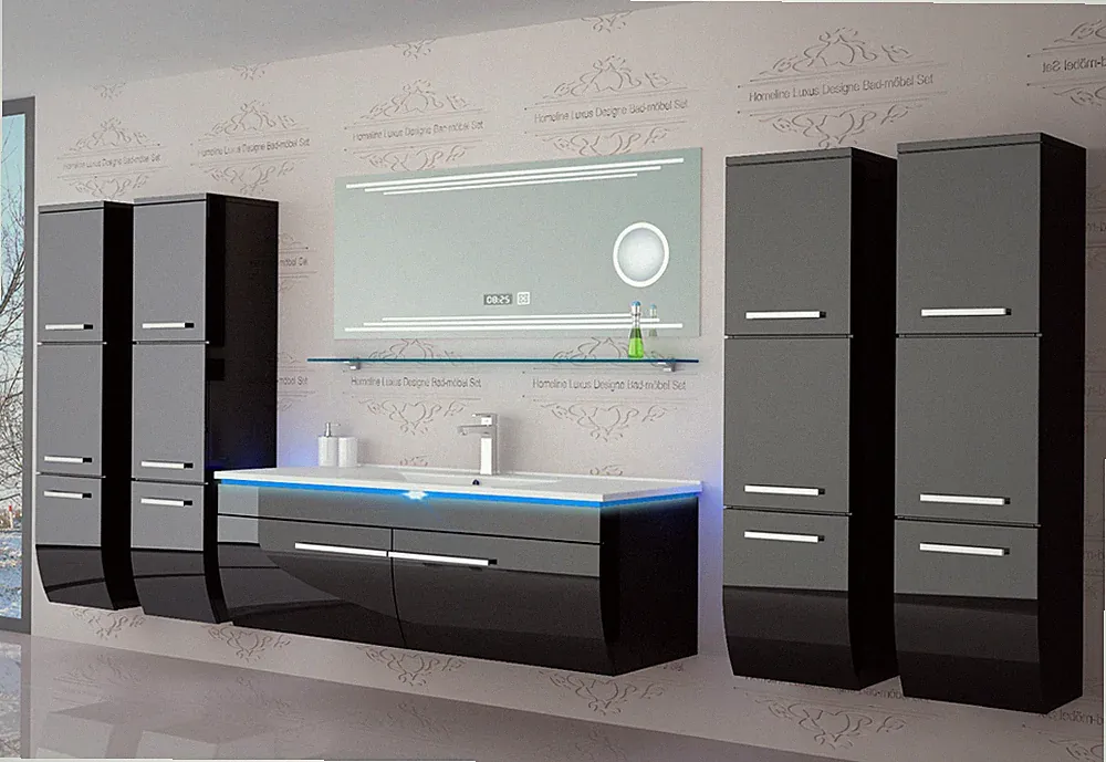 Badmöbel Set Badezimmer schränke Waschbecken Spiegel Schwarz Badmöbel Set 120