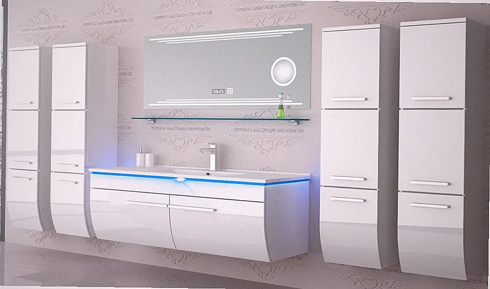 Badmöbel Set Badezimmer schränke Waschbecken Spiegel Weiß LED Badmöbel Set 120