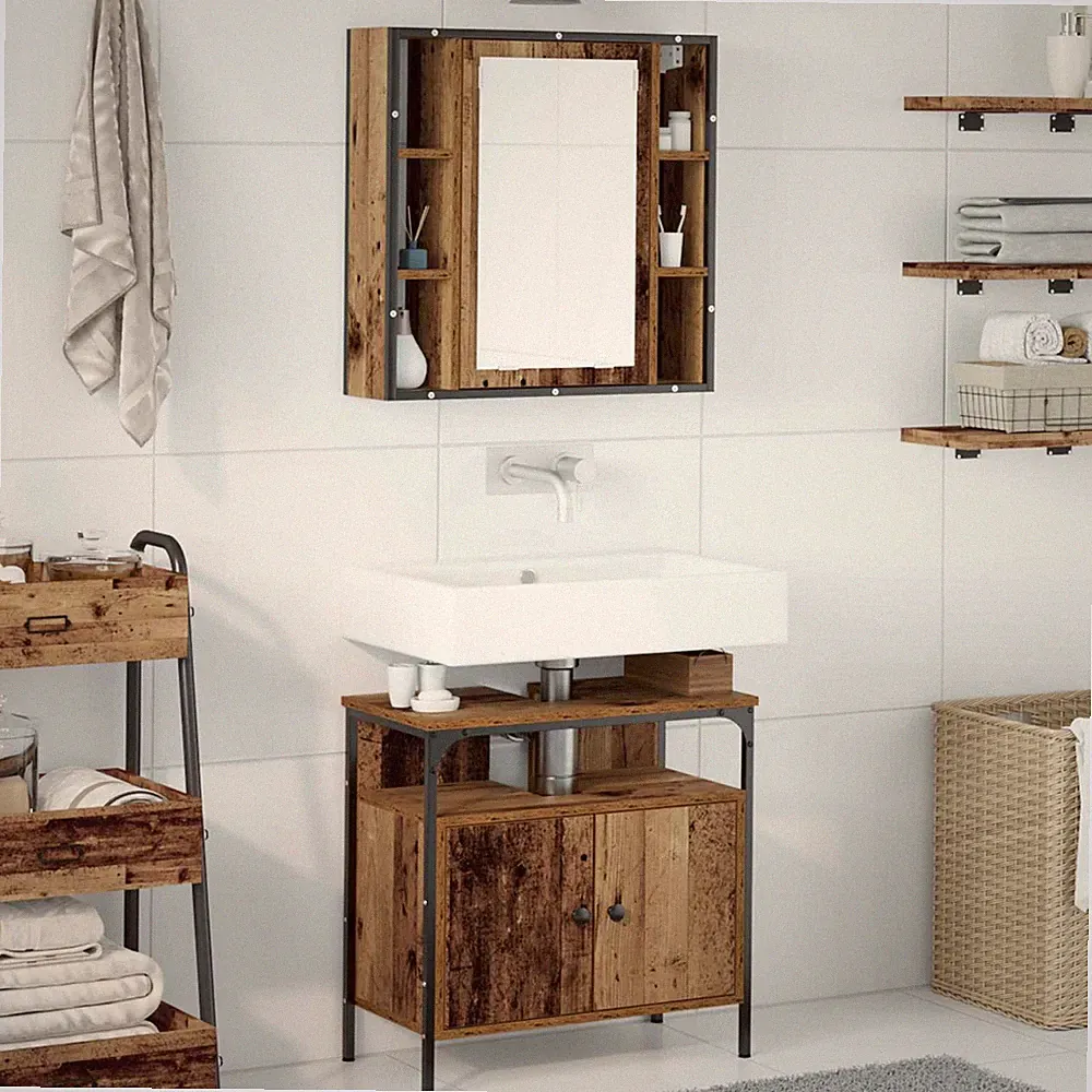 Badmöbel Set Badezimmer Spiegelschrank Unterschrank Badschrank 2-tlg. vidaXL
