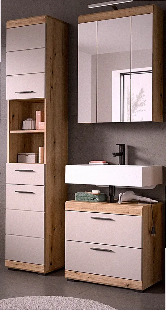 Badmöbel Set Badezimmer -teilig Eiche Kaschmir 15 Fächer 3x Vollauszug Shawn