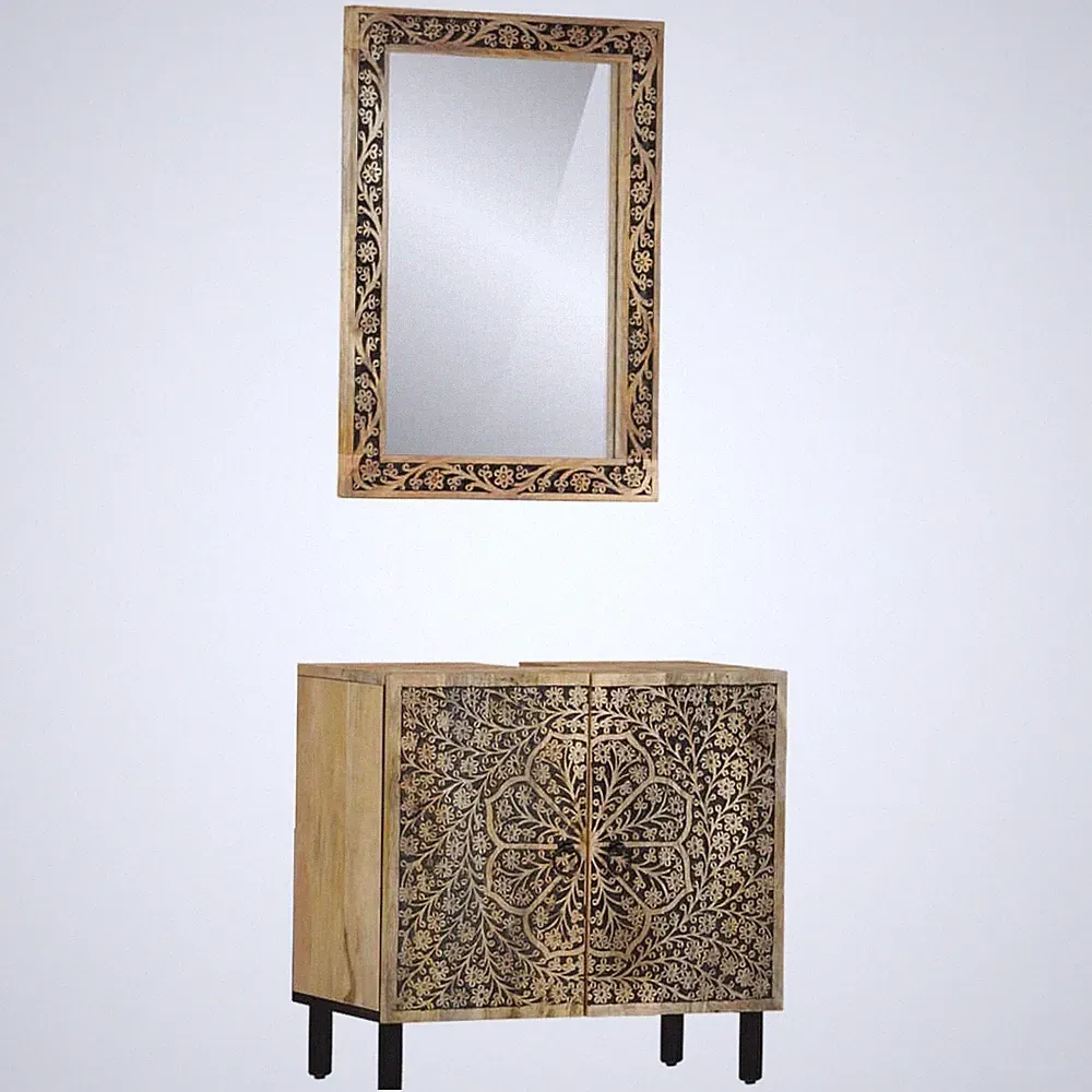 Badmöbel Set Badezimmermöbel Badschrank Badspiegel 2tlg. Massivholz Mango vidaXL