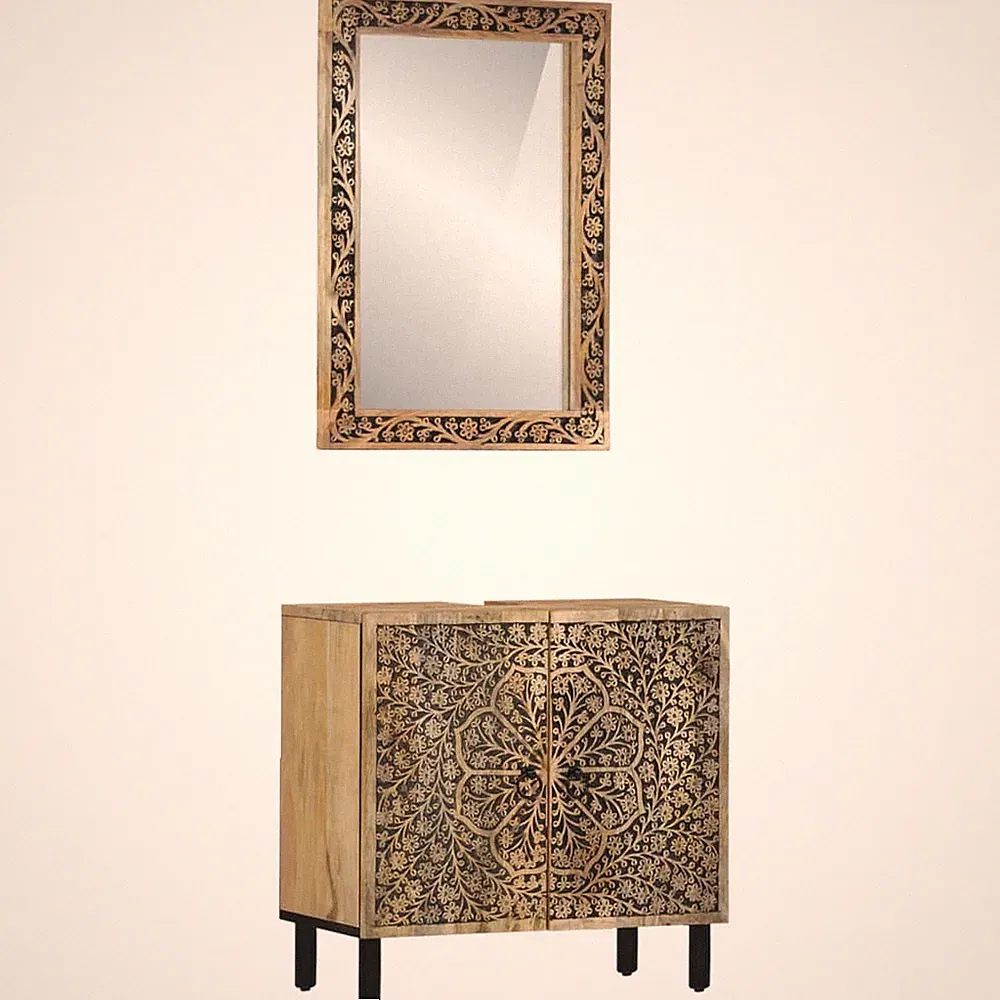 Badmöbel Set Badezimmermöbel Badschrank Badspiegel 2tlg. Massivholz Mango vidaXL