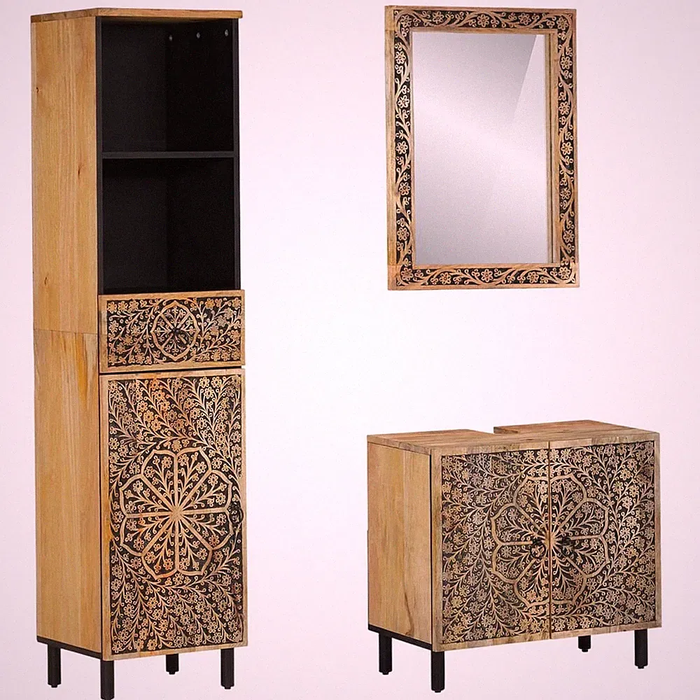 Badmöbel Set Badezimmermöbel Badschrank Badspiegel 3tlg. Massivholz Mango vidaXL