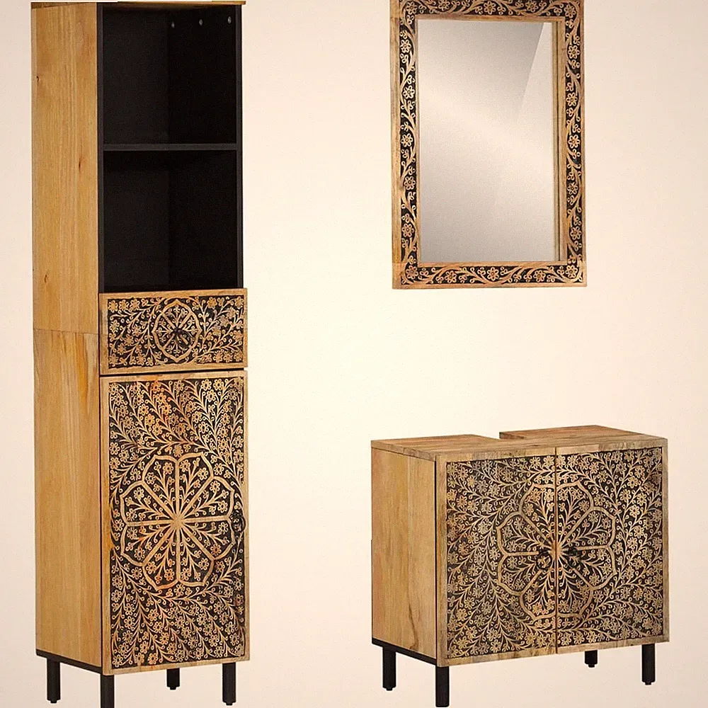 Badmöbel Set Badezimmermöbel Badschrank Badspiegel 3tlg. Massivholz Mango vidaXL