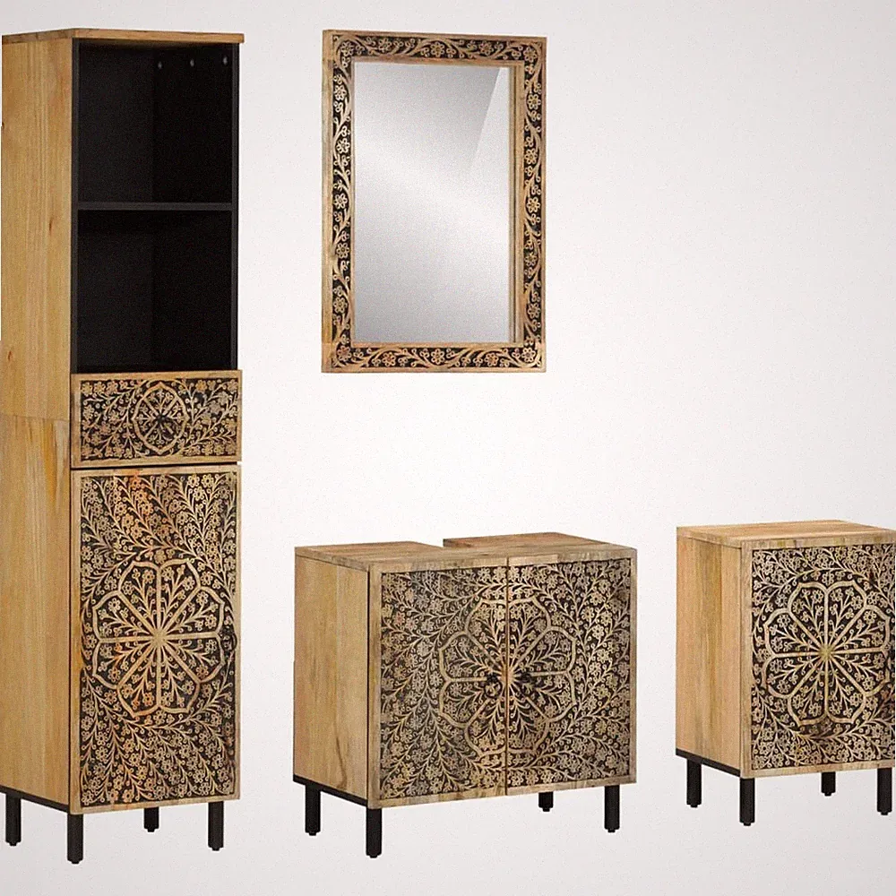 Badmöbel Set Badezimmermöbel Badschrank Badspiegel 4tlg. Massivholz Mango vidaXL