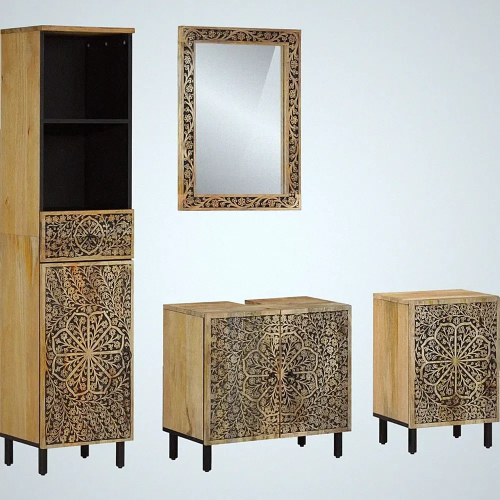 Badmöbel Set Badezimmermöbel Badschrank Badspiegel 4tlg. Massivholz Mango vidaXL