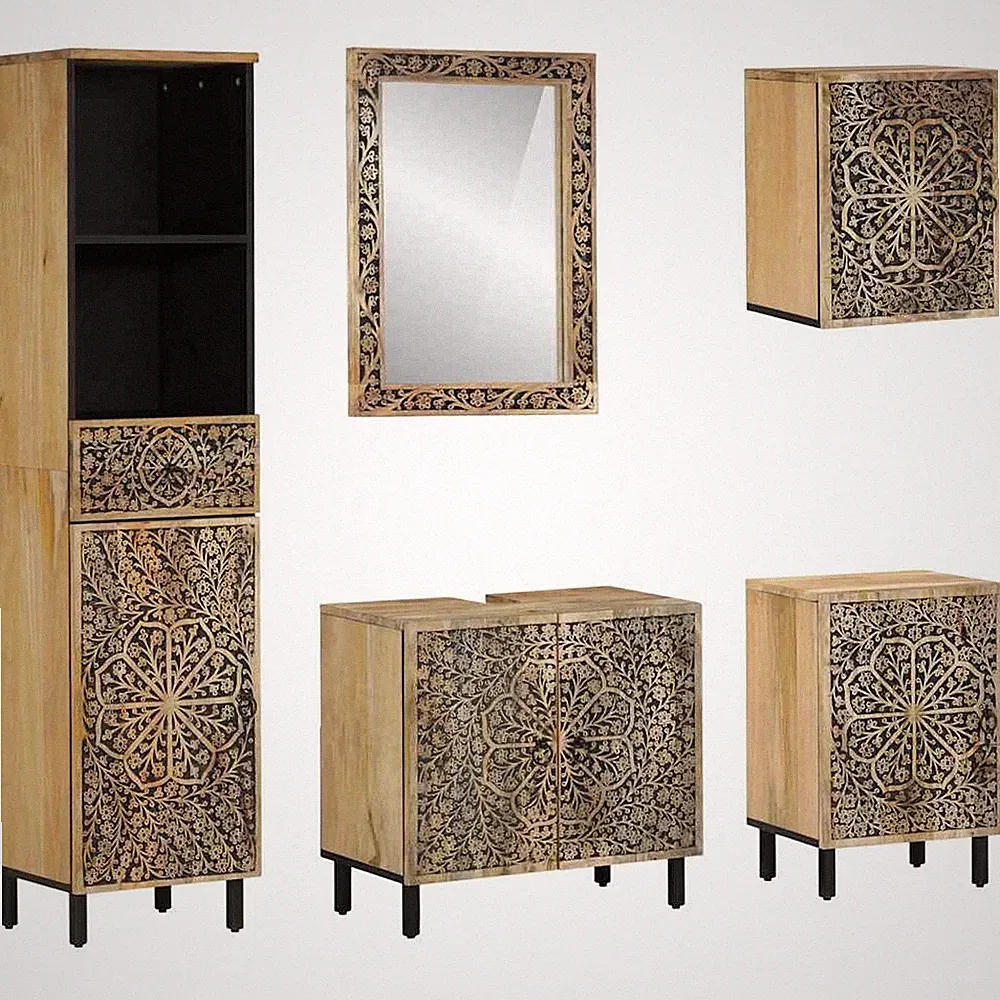 Badmöbel Set Badezimmermöbel Badschrank Badspiegel 5tlg. Massivholz Mango vidaXL