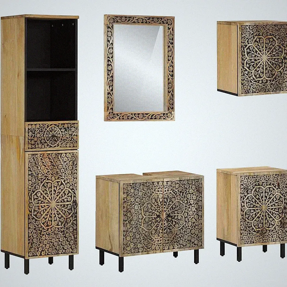 Badmöbel Set Badezimmermöbel Badschrank Badspiegel 5tlg. Massivholz Mango vidaXL