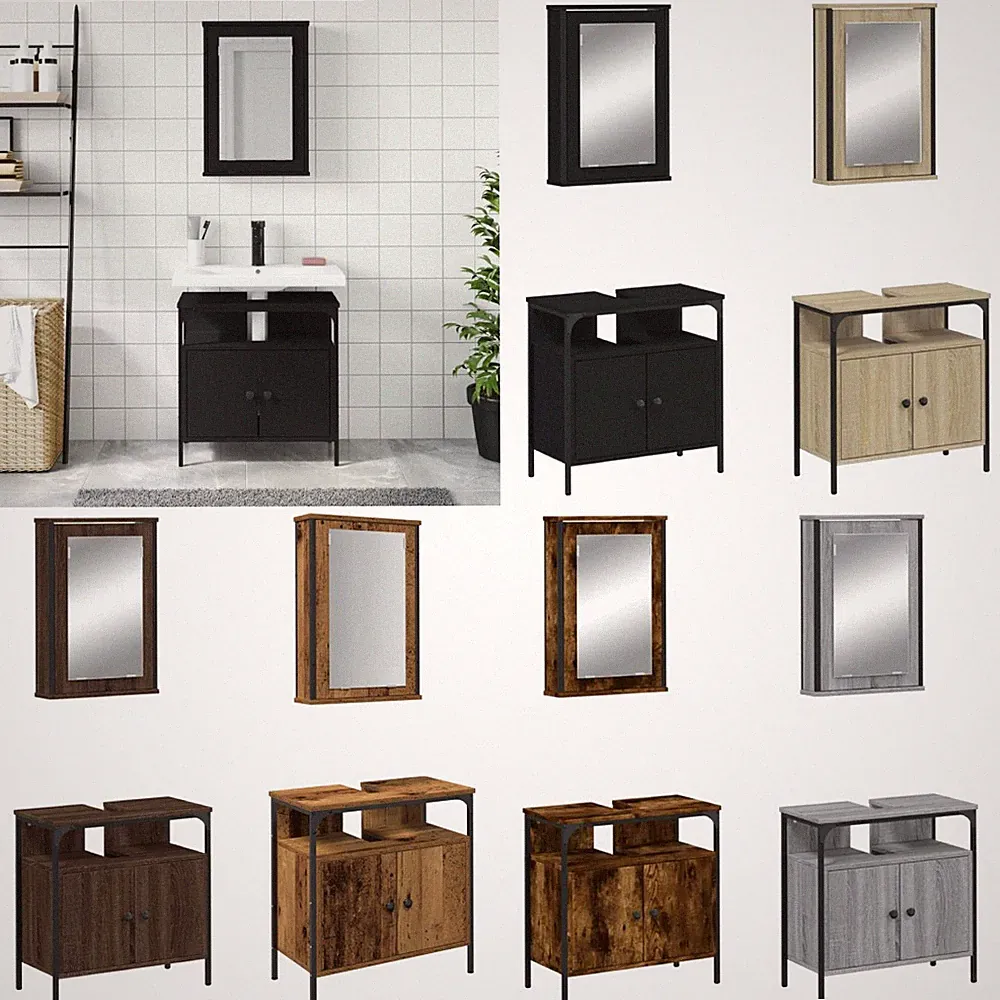 Badmöbel Set Badezimmermöbel Badschrank Spiegelschrank Unterschrank 2tlg.