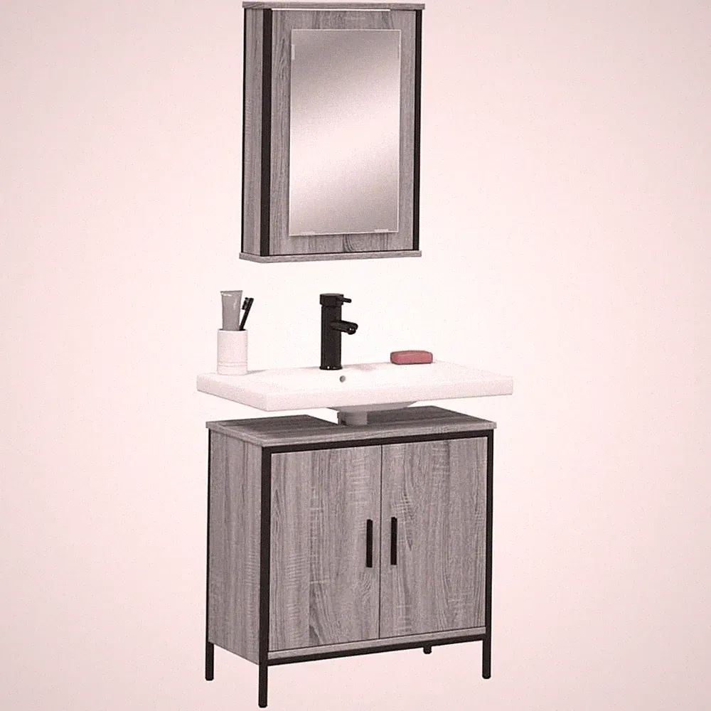 Badmöbel Set Badezimmermöbel Badschrank Spiegelschrank Unterschrank 2tlg. vidaXL