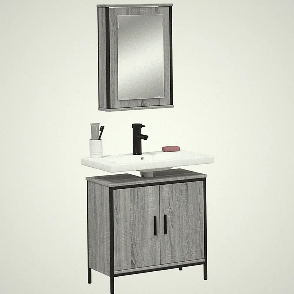 Badmöbel Set Badezimmermöbel Badschrank Spiegelschrank Unterschrank 2tlg. vidaXL