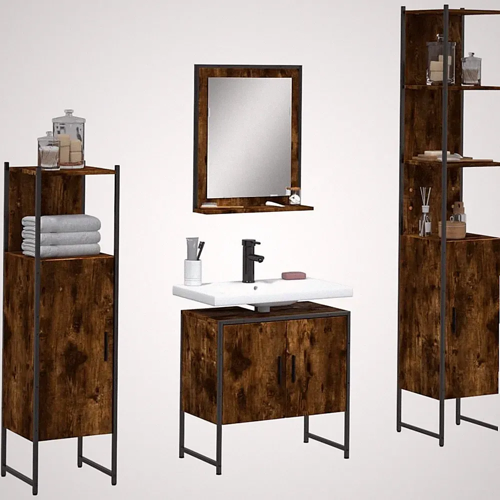 Badmöbel Set Badezimmermöbel Badschrank Unterschrank Badspiegel 4-tlg. vidaXL