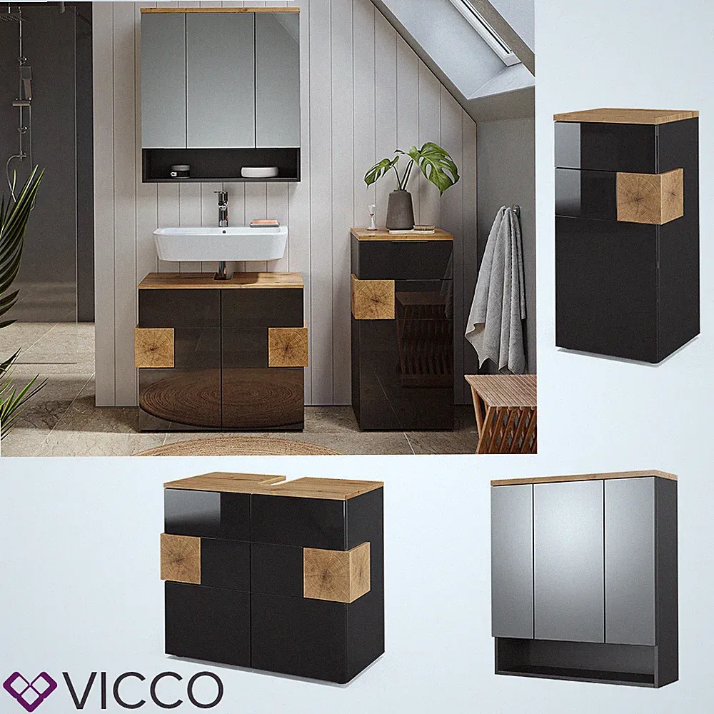 Badmöbel Set Badezimmermöbel Eden Spiegelschrank Unterschrank Midischrank Vicco