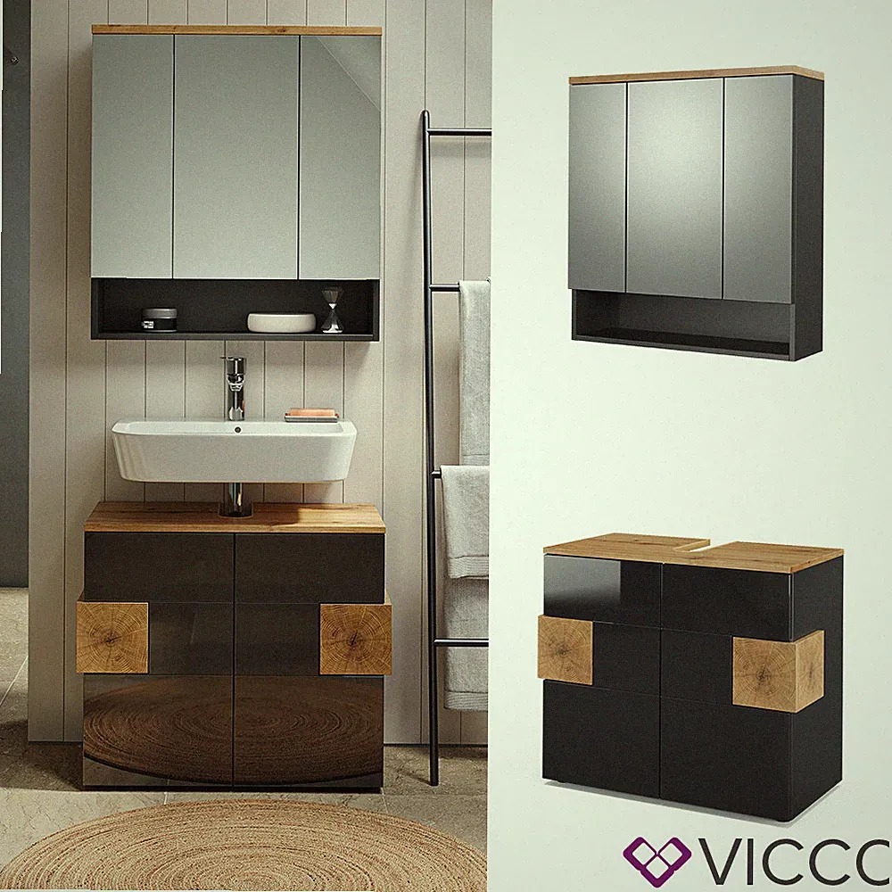 Badmöbel Set Badezimmermöbel Eden Spiegelschrank + Waschtischunterschrank Vicco