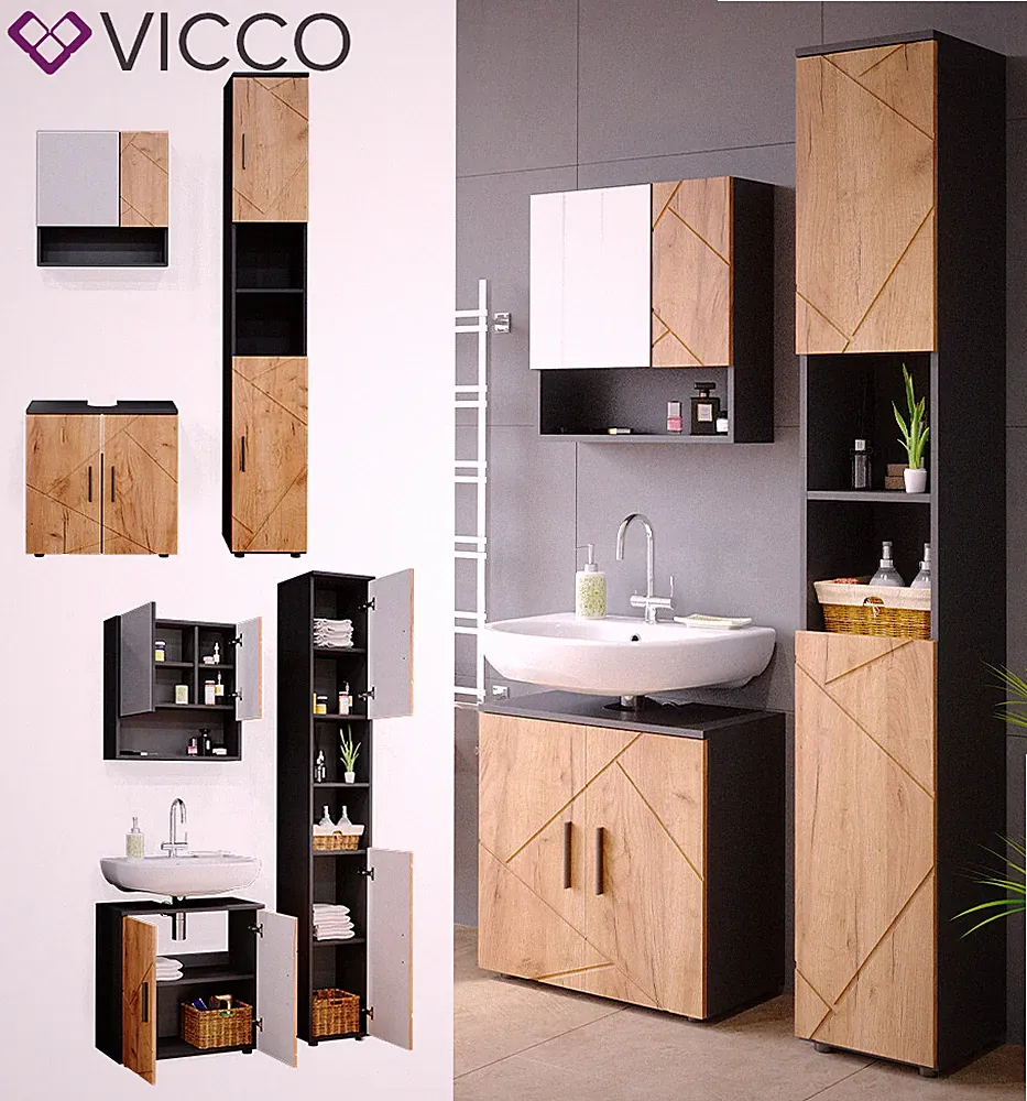 Badmöbel Set Badezimmermöbel Irma Spiegelschrank Unterschrank Hochschrank Vicco