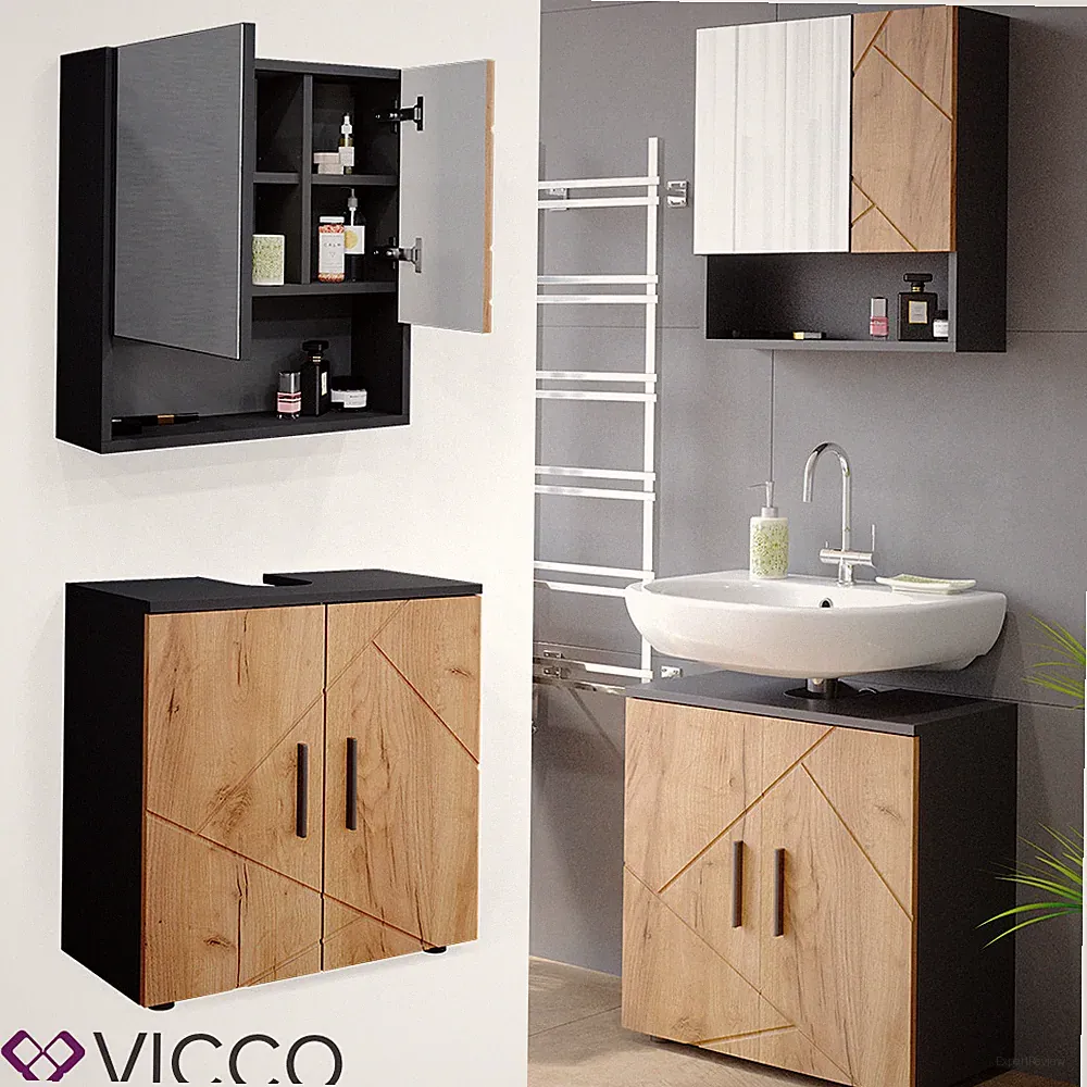 Badmöbel Set Badezimmermöbel Irma Spiegelschrank + Waschtischunterschrank Vicco