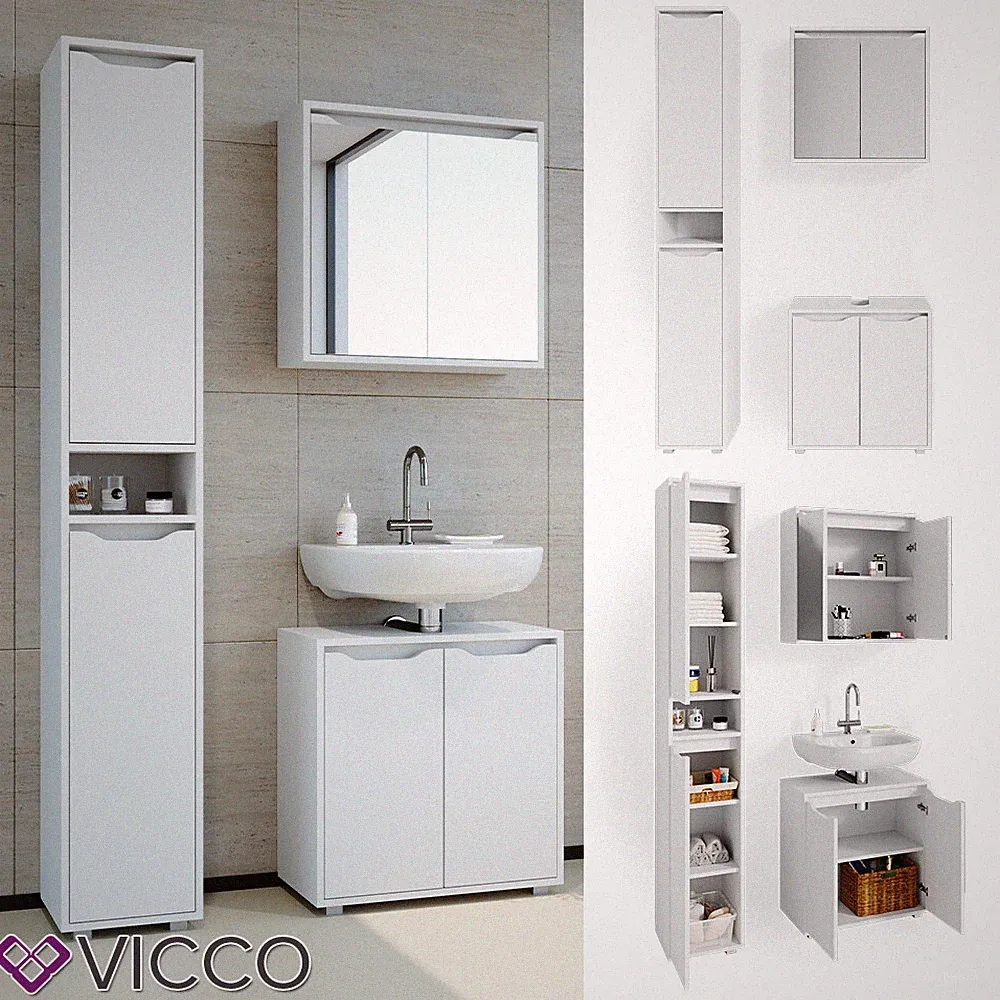 Badmöbel Set Badezimmermöbel Ruben Spiegelschrank Waschtisch Hochschrank Vicco