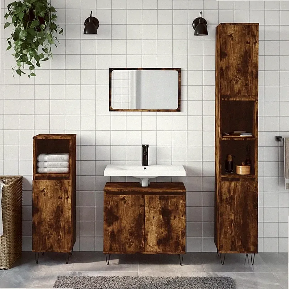 Badmöbel Set Badezimmermöbel Spiegel Badschrank 3-tlg. Holzwerkstoff vidaXL