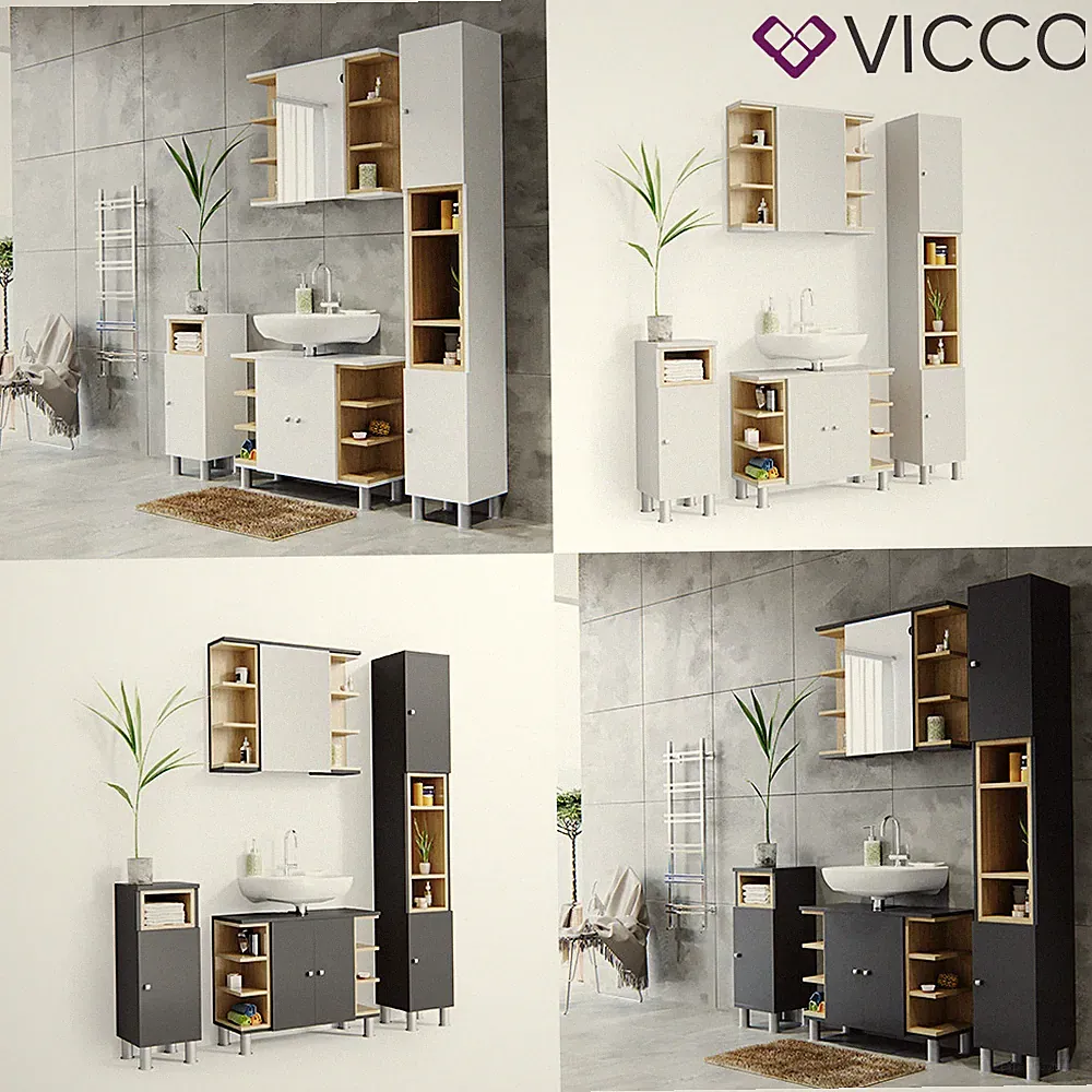 Badmöbel Set Badezimmermöbel Waschtischunterschrank Weiß Anthrazit Auqis Vicco