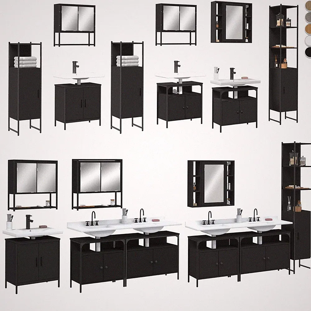 Badmöbel Set Badezimmerschrank Unterschrank Badschrank mit Spiegel Badmöbelset