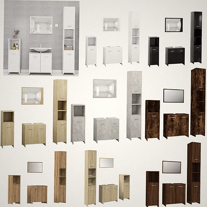 Badmöbel Set Badschrank Spiegel Unterschrank Schrank 4 tlg. Holzwerkstoff