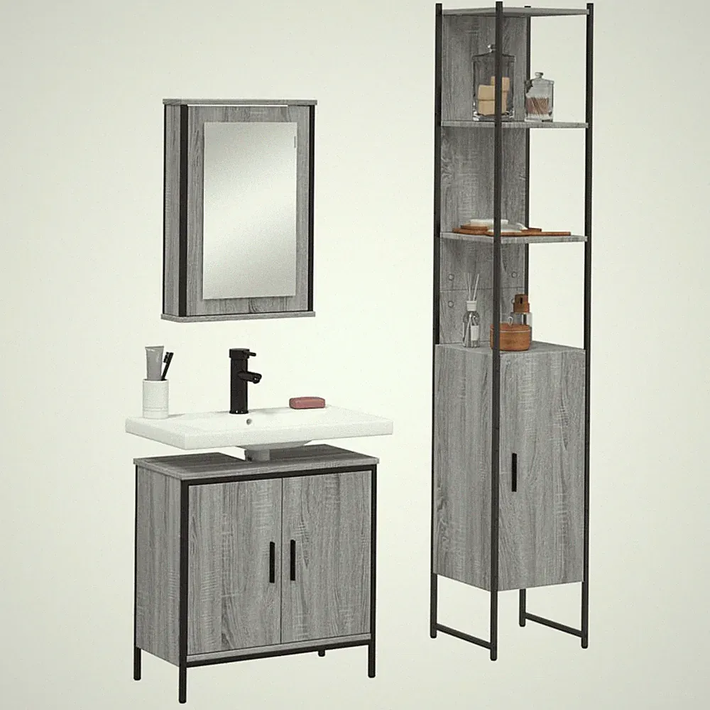 Badmöbel Set Badschrank Spiegelschrank Unterschrank Hochschrank 3-tlg. vidaXL