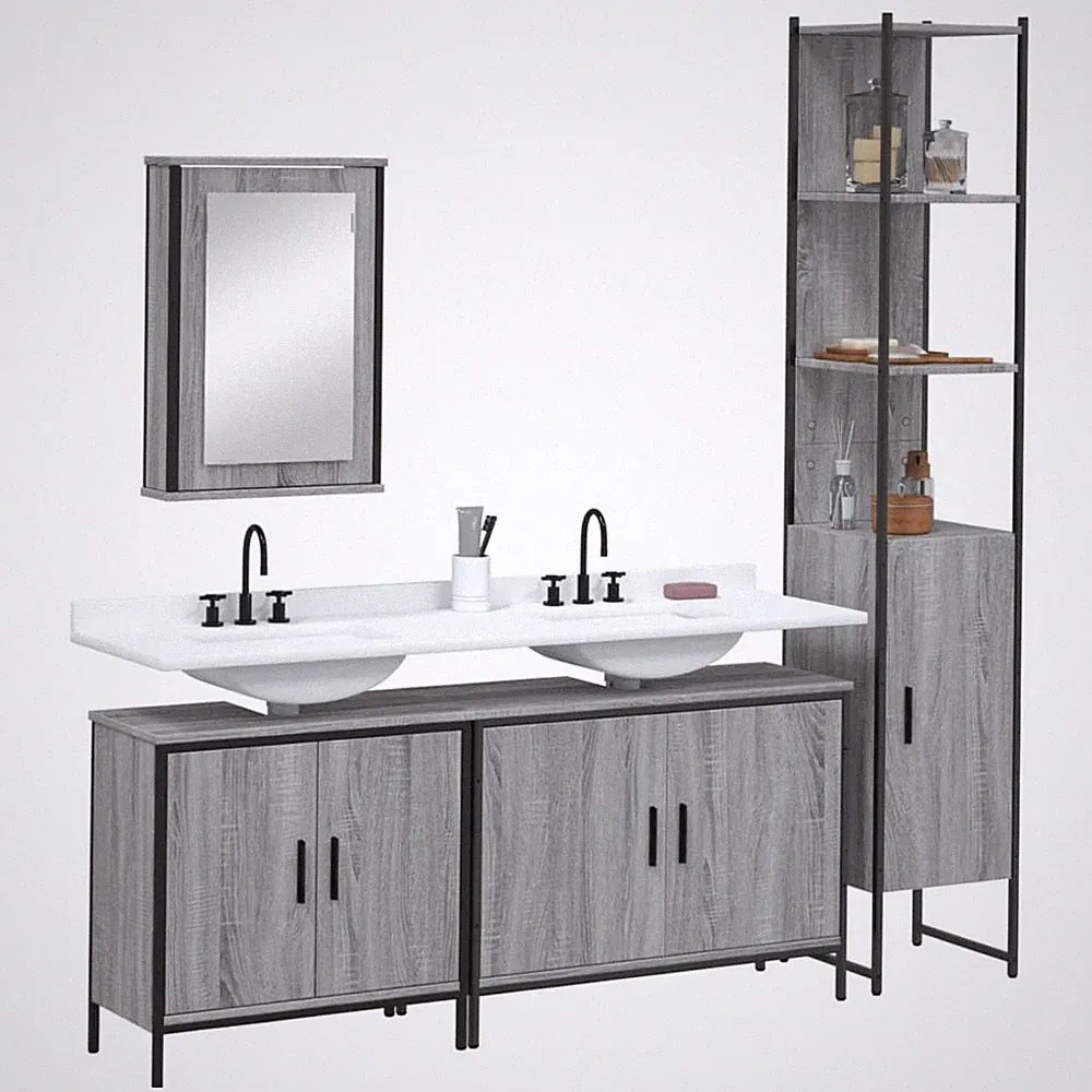 Badmöbel Set Badschrank Spiegelschrank Unterschrank Hochschrank 4-tlg. vidaXL