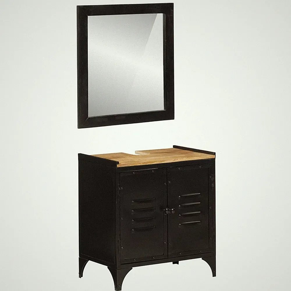 Badmöbel Set Badschrank Unterschrank Badspiegel 2-tlg. Eisen Massivholz vidaXL