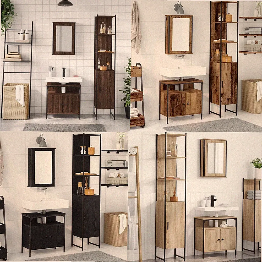 Badmöbel Set Badschrank Unterschrank Badspiegel Midischrank 3-tlg.