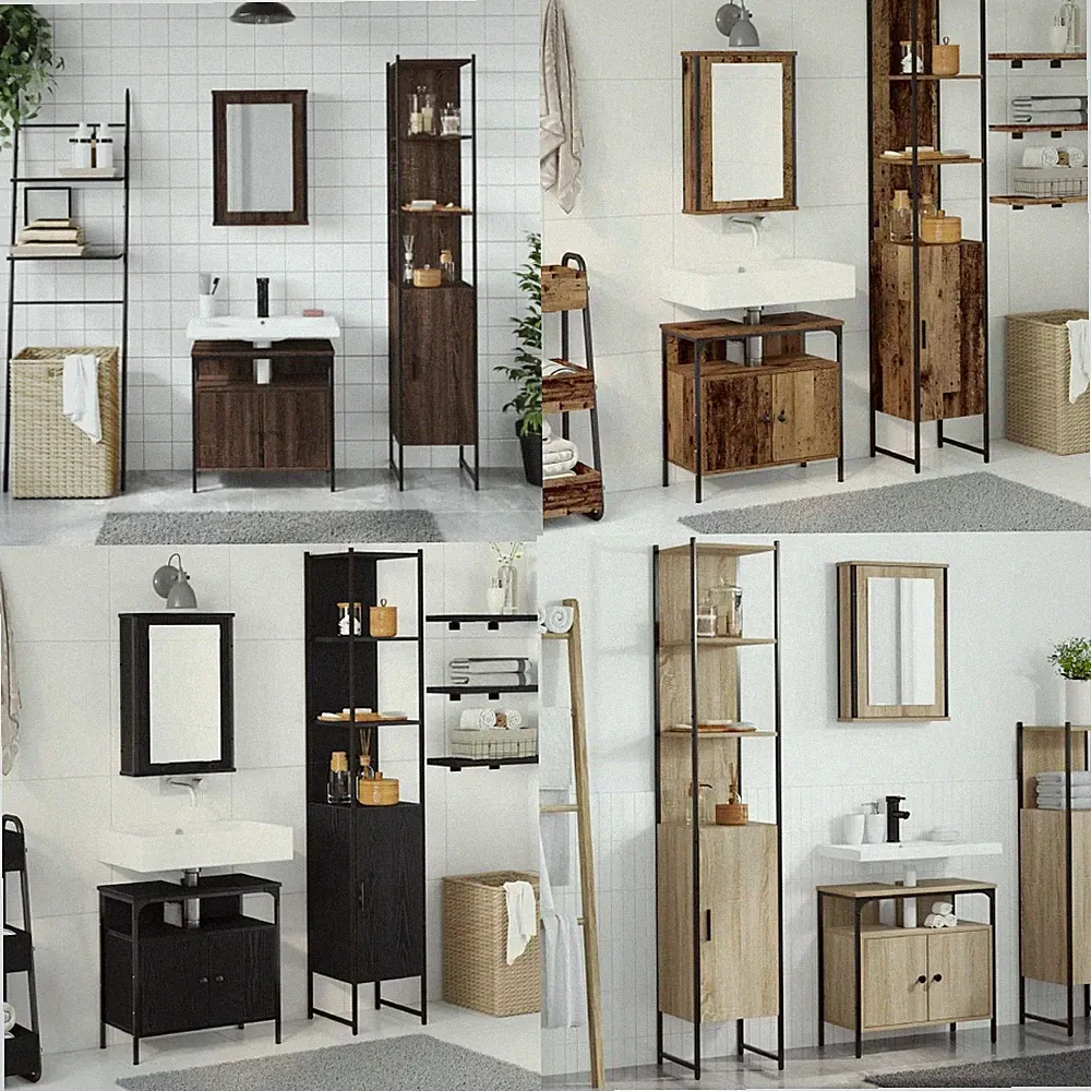 Badmöbel Set Badschrank Unterschrank Badspiegel Midischrank 3-tlg.