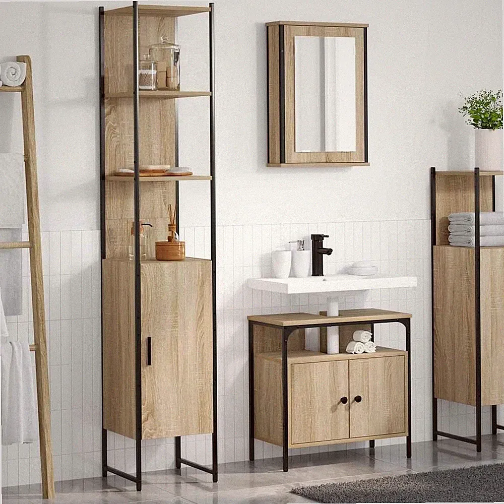Badmöbel Set Badschrank Unterschrank Spiegelschrank Hochschrank 3-tlg. vidaXL