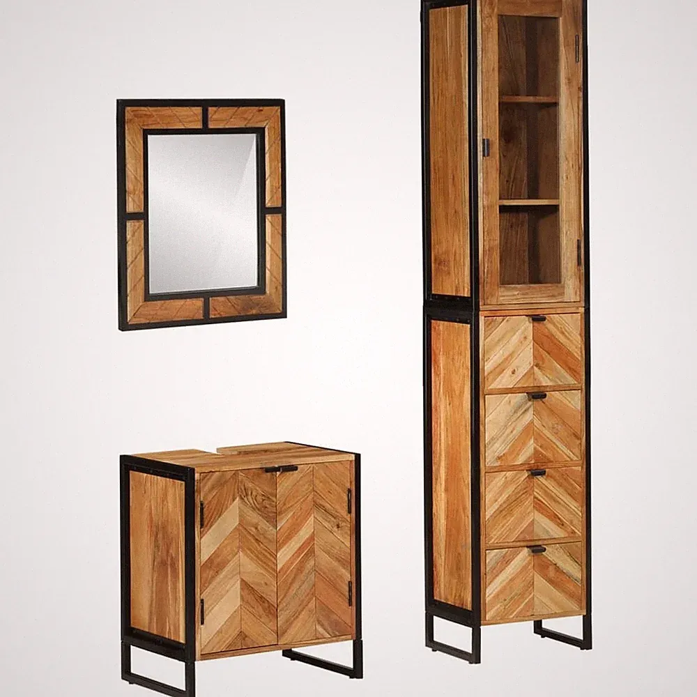 Badmöbel Set Badschrank Waschbeckenunterschrank 3-tlg. Eisen Massivholz vidaXL