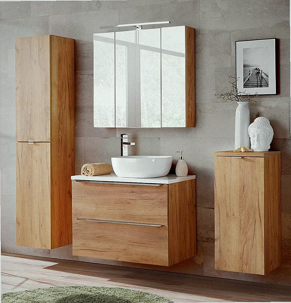 Badmöbel Set CAPRI 80cm 4-tlg. | Waschtisch, Spiegelschrank & mehr | goldeiche