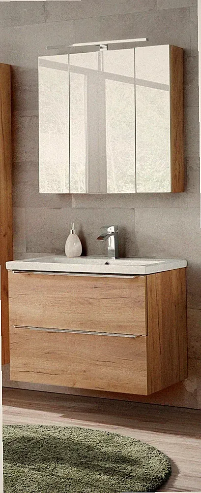 Badmöbel Set CAPRI EICHE GOLD 80 cm mit Waschbecken verschiedene Kombinationen