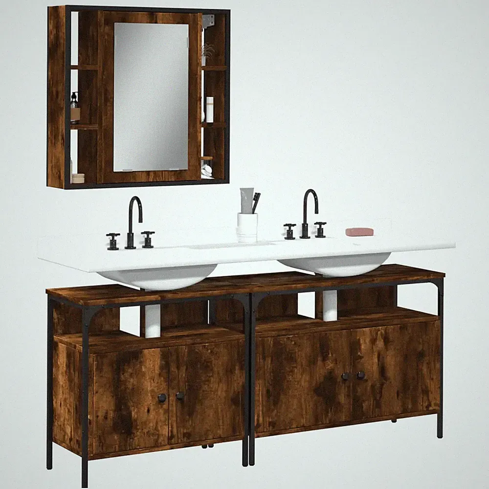 Badmöbel-Set dreiteilig Räuchereiche Holzwerkstoff Badezimmer
