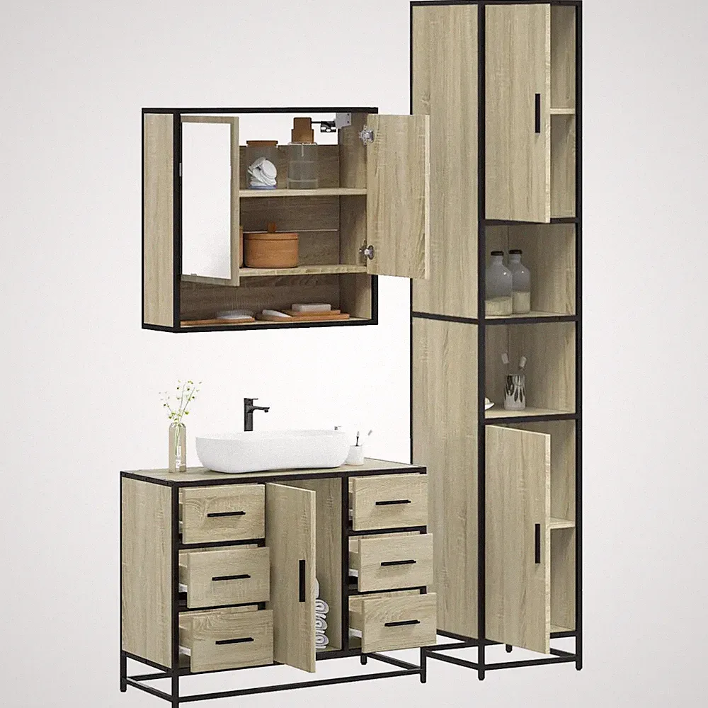Badmöbel Set dreiteilig Sonoma Eiche Holzwerkstoff Badezimmer