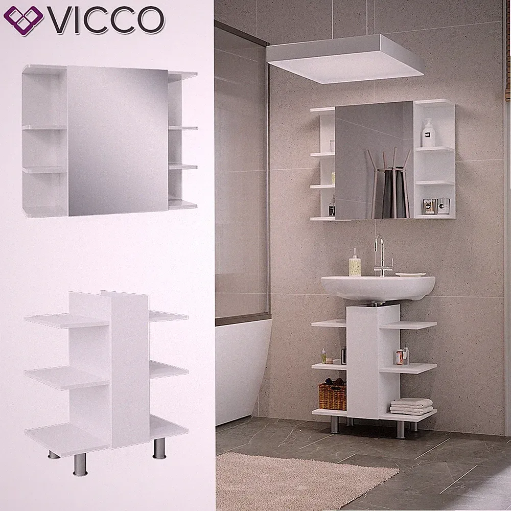 Badmöbel-Set Fynn Weiß 2 Teile Waschbeckenunterschrank Badspiegelschrank Vicco