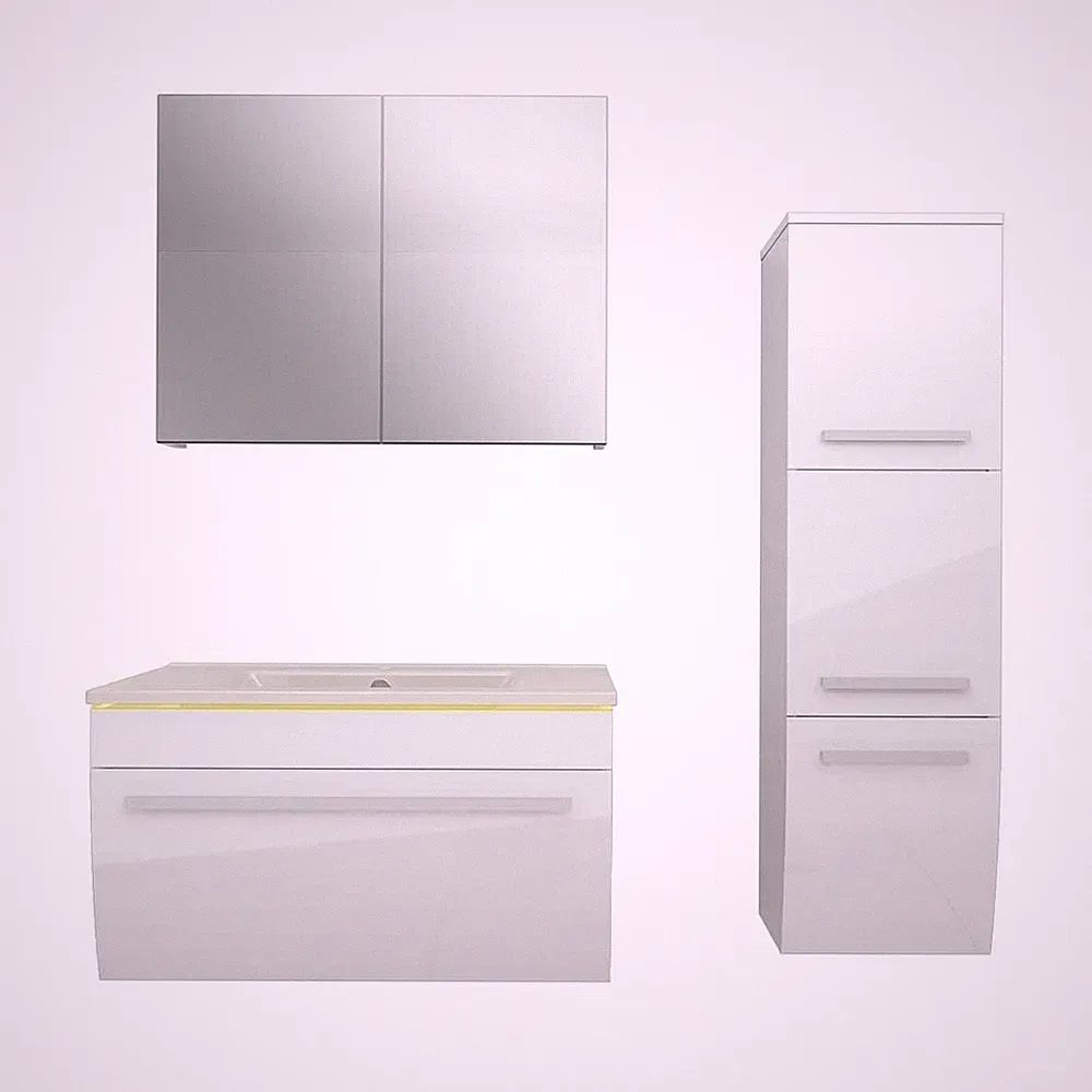 Badmöbel Set Gently 3 V2-R Weiß Badezimmermöbel Badspiegel Waschtisch 80 cm