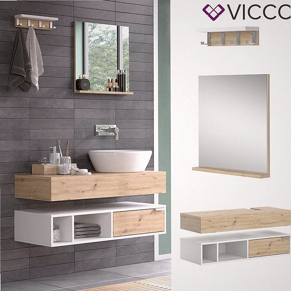 Badmöbel-Set Henri Weiß Artisan, Badezimmer, moderne Badserie Vicco