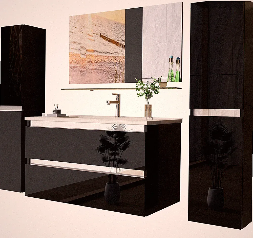 Badmöbel set Hochglanz 6 Tlg Schwarz Soft Close Badezimmer Möbel badmöbel 60 cm