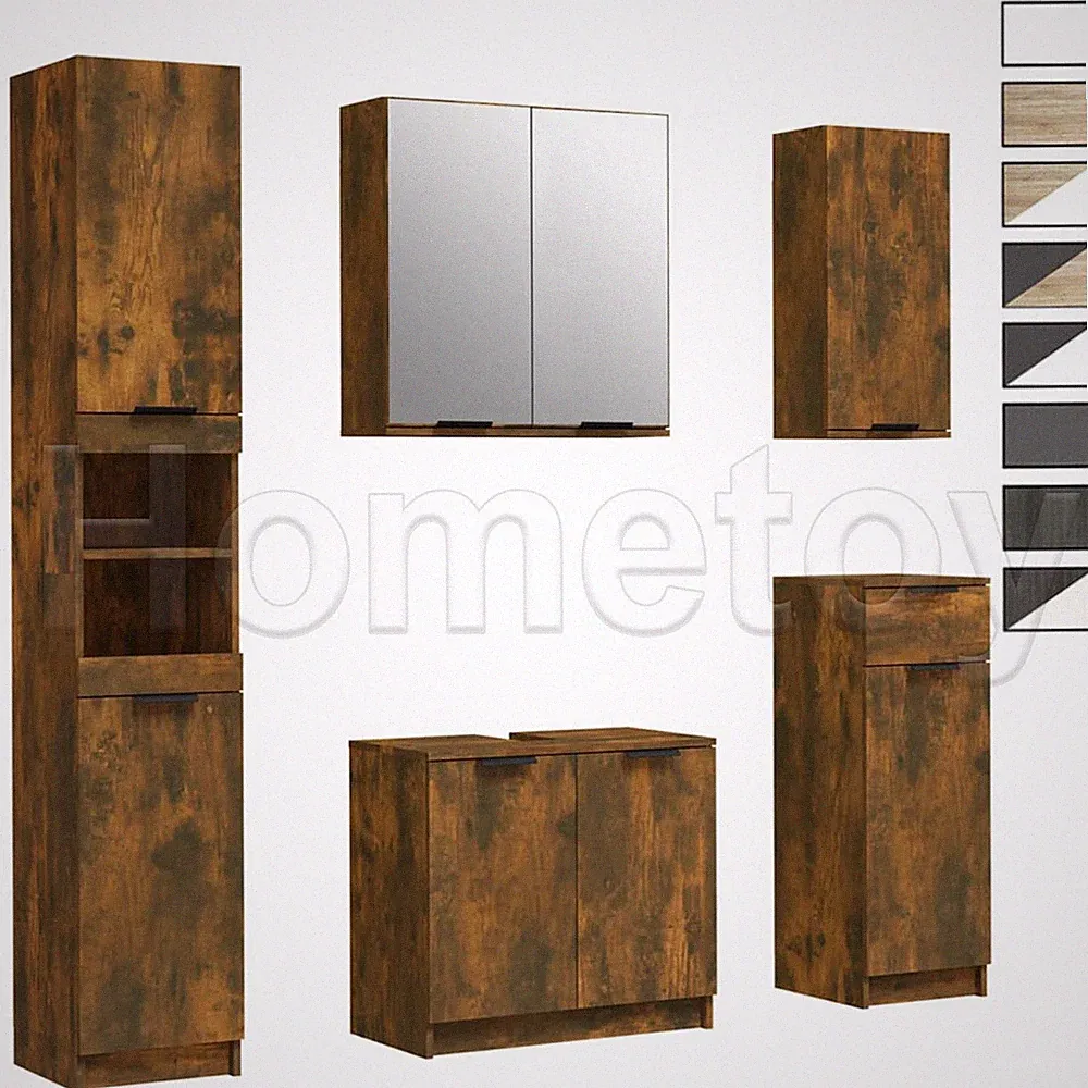 Badmöbel Set Hochschrank Badschrank Unterschrank Waschbecken Spiegelschrank