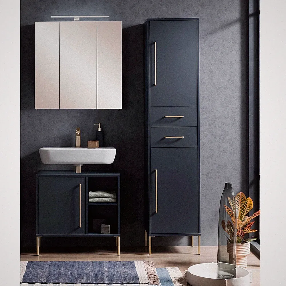 Badmöbel Set inkl. Spiegelschrank und Hochschrank 3-teilig in nachtblau