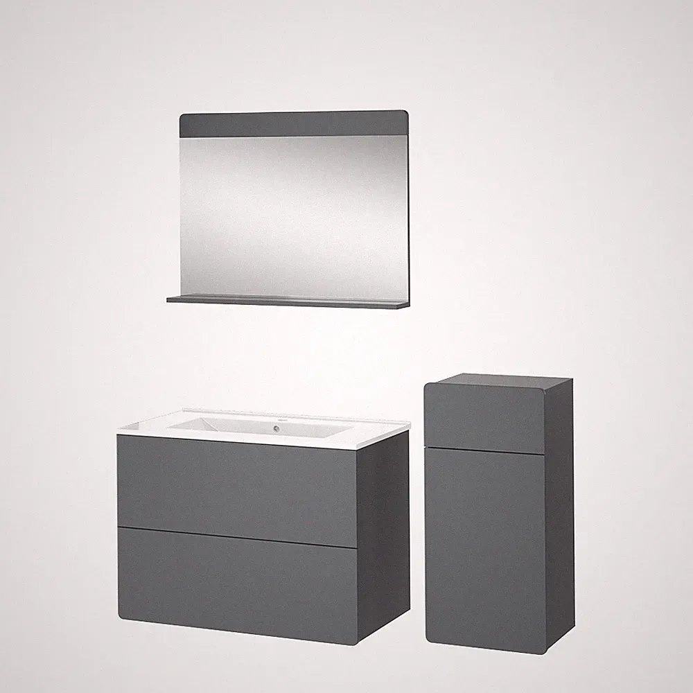 Badmöbel-Set Izan Grau modern Badspiegel Midischrank Waschbecken Vicco