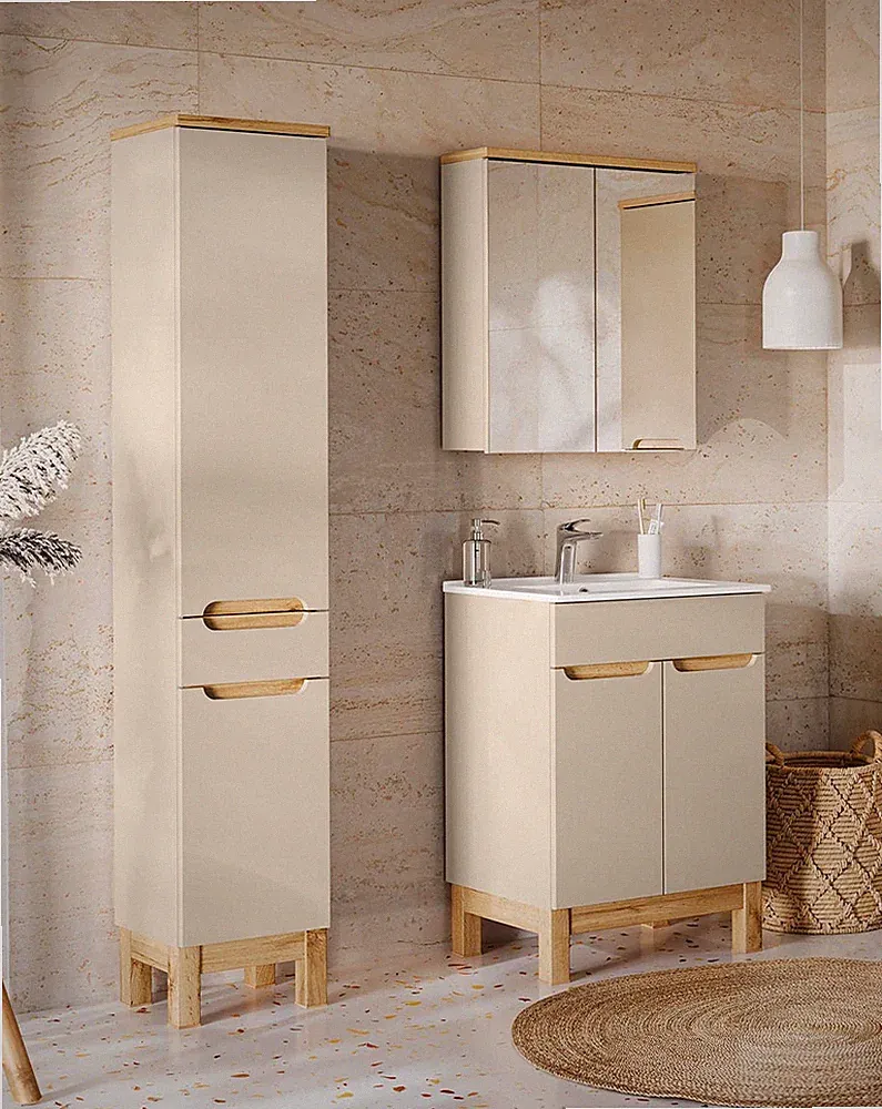 Badmöbel-Set KALLI Kaschmir 60cm 3-tlg. mit Spiegelschrank