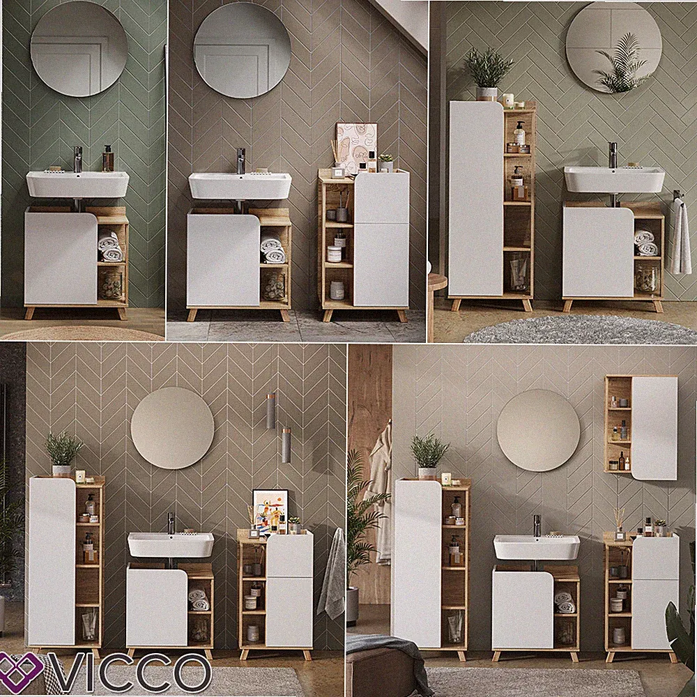 Badmöbel-Set Karen, Sonoma Weiß, moderne Badezimmerserie, 2 Farben Vicco