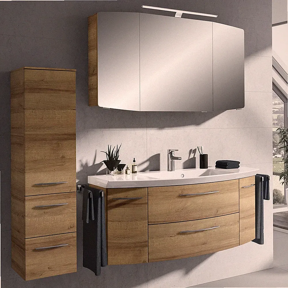 Badmöbel Set LED Spiegelschrank Waschtisch Hochschrank Badezimmer Schrank Bad