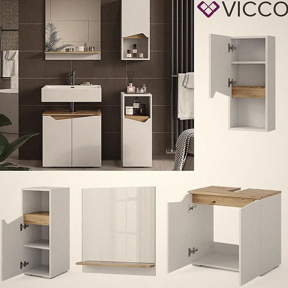 Badmöbel-Set Marelle Weiß Artisan Serie Midischrank Hängeschrank Vicco